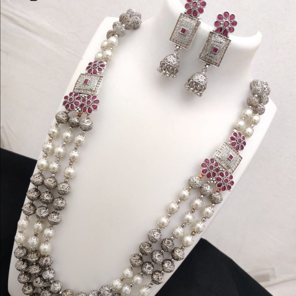 @staga Jewelry - Ruby Mughal Style Mala Necklace And Earrings